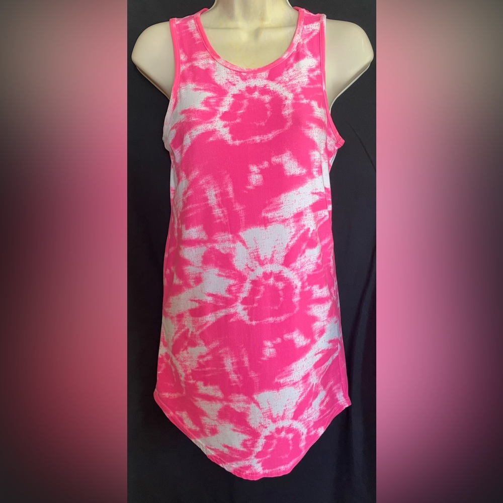 Super soft neon pink and white tie dye tank style dress, Sz S, washed not worn
